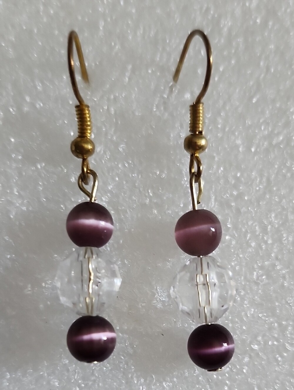 Hand Crafted Purple and Clear Bead Drop Earrings